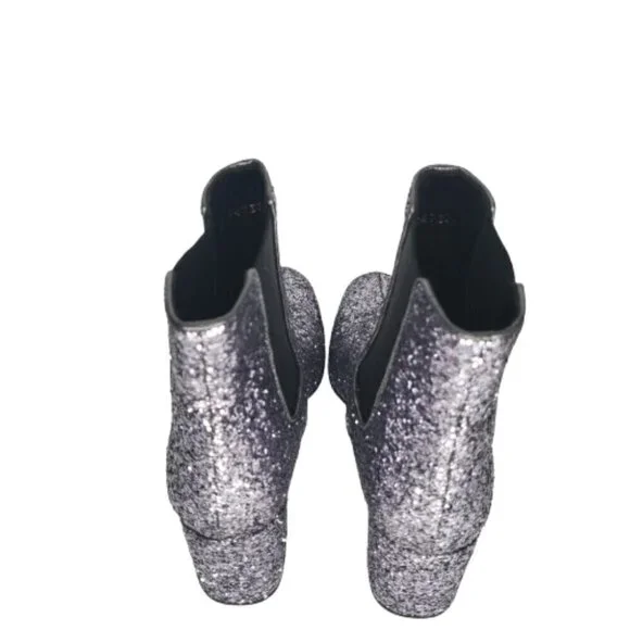 Saint Laurent Metallic Glitter Block Heel Ankle Booties - Picture 4 of 9